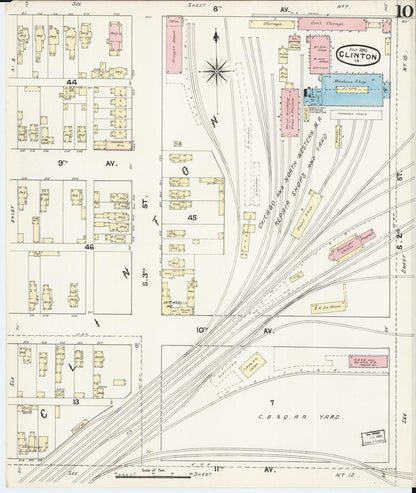 Sanborn Fire Insurance Map from Clinton, Clinton County, Iowa (1890), Sheet #0010 - Historic Sanborn Fire Insurance Map Print