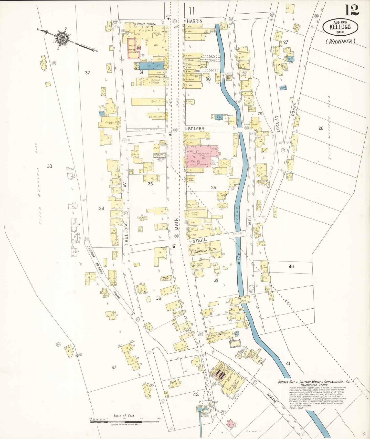 Sanborn Fire Insurance Map from Kellogg, Shoshone County, Idaho (1918), Sheet #0012 - Historic Sanborn Fire Insurance Map Print, vintage old map wall art, antique decor, genealogy gift, Idaho Idaho map