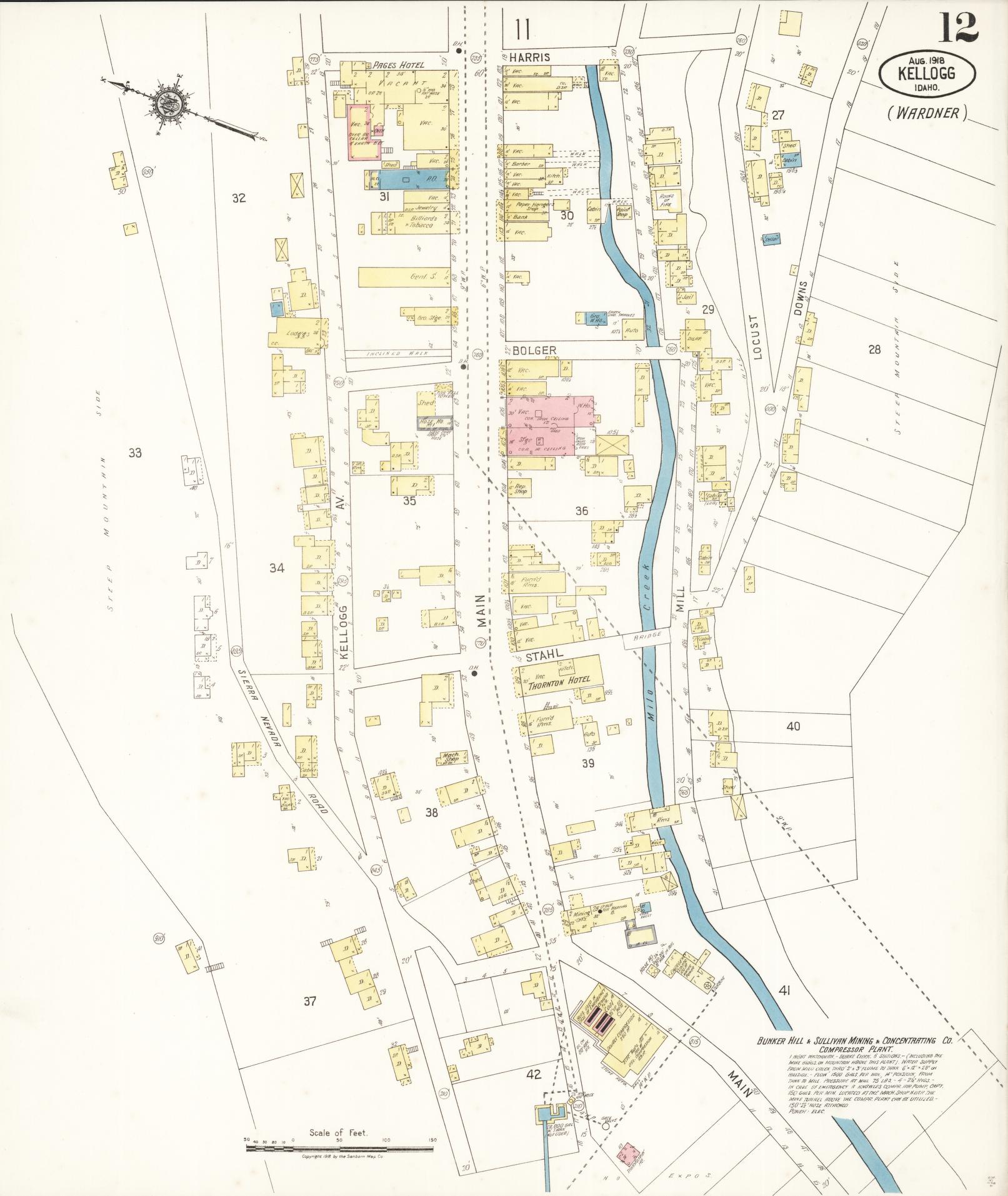 Sanborn Fire Insurance Map from Kellogg, Shoshone County, Idaho (1918), Sheet #0012 - Historic Sanborn Fire Insurance Map Print, vintage old map wall art, antique decor, genealogy gift, Idaho Idaho map