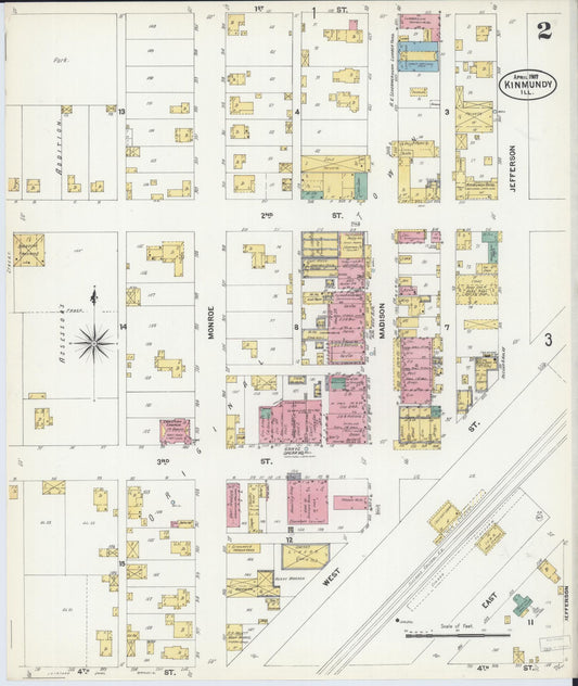 Sanborn Fire Insurance Map from Kinmundy, Marion County, Illinois (1907), Sheet #0002 - Historic Sanborn Fire Insurance Map Print, vintage old map wall art, antique decor, genealogy gift, Illinois Illinois map