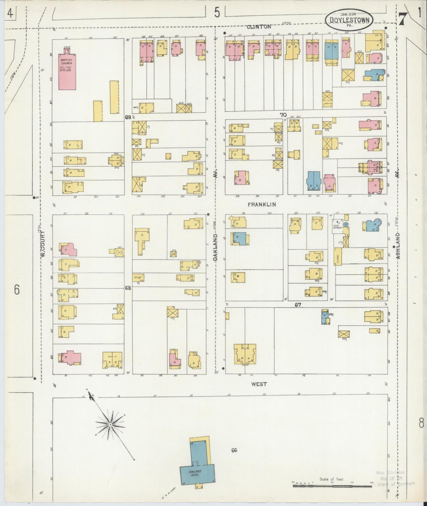 Sanborn Fire Insurance Map from Doylestown, Bucks County, Pennsylvania (1904), Sheet #0007 - Historic Sanborn Fire Insurance Map Print, vintage old map wall art, antique decor, genealogy gift, Pennsylvania Pennsylvania map