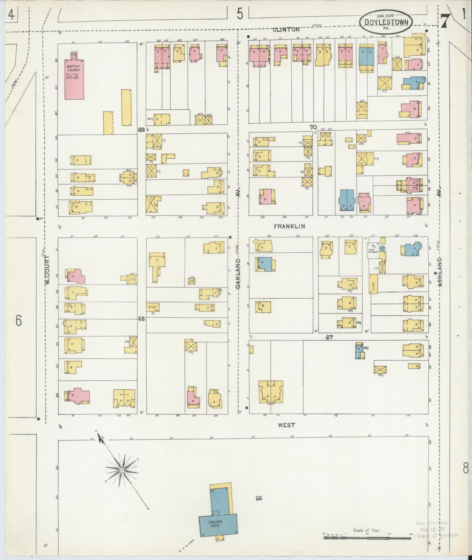 Sanborn Fire Insurance Map from Doylestown, Bucks County, Pennsylvania (1904), Sheet #0007 - Historic Sanborn Fire Insurance Map Print, vintage old map wall art, antique decor, genealogy gift, Pennsylvania Pennsylvania map