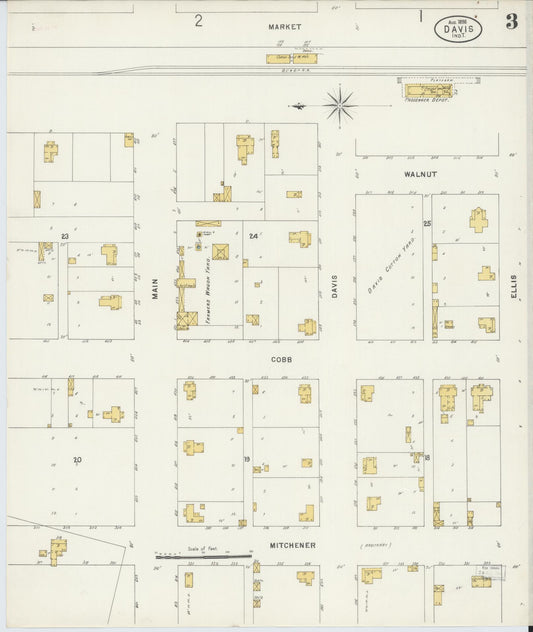 Sanborn Fire Insurance Map from Davis, Murray County, Oklahoma (1898), Sheet #0003 - Historic Sanborn Fire Insurance Map Print, vintage old map wall art, antique decor, genealogy gift, Oklahoma Oklahoma map
