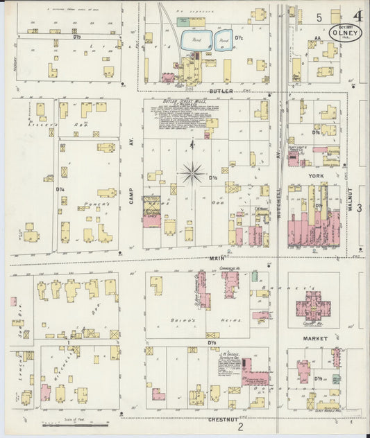 Sanborn Fire Insurance Map from Olney, Richland County, Illinois (1897), Sheet #0004 - Historic Sanborn Fire Insurance Map Print, vintage old map wall art, antique decor, genealogy gift, Illinois Illinois map