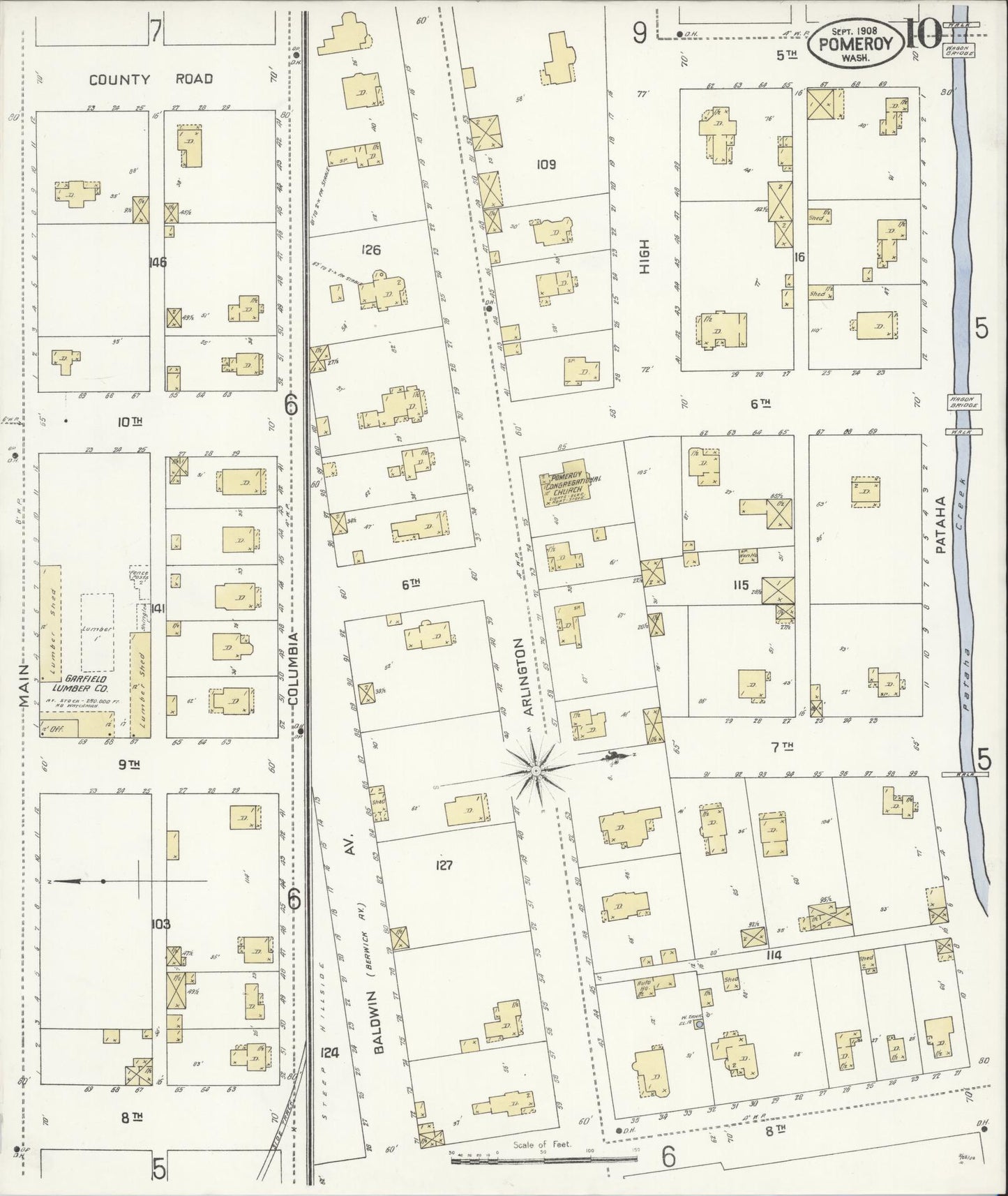 Sanborn Fire Insurance Map from Pomeroy, Garfield County, Washington (1908), Sheet #0010 - Complete Map Set gallery image, historic Sanborn map, vintage wall art, Washington Washington