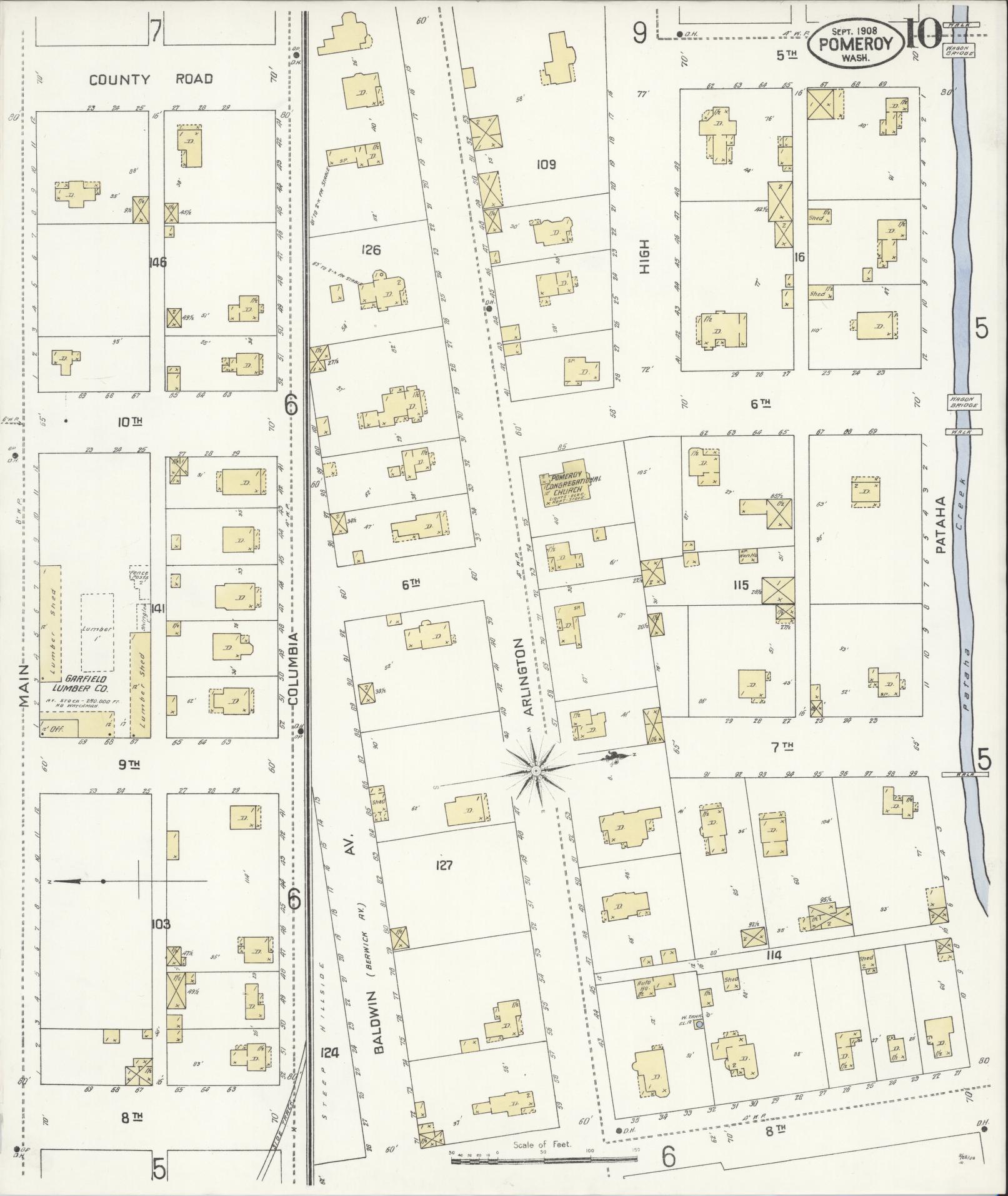 Sanborn Fire Insurance Map from Pomeroy, Garfield County, Washington (1908), Sheet #0010 - Complete Map Set gallery image, historic Sanborn map, vintage wall art, Washington Washington