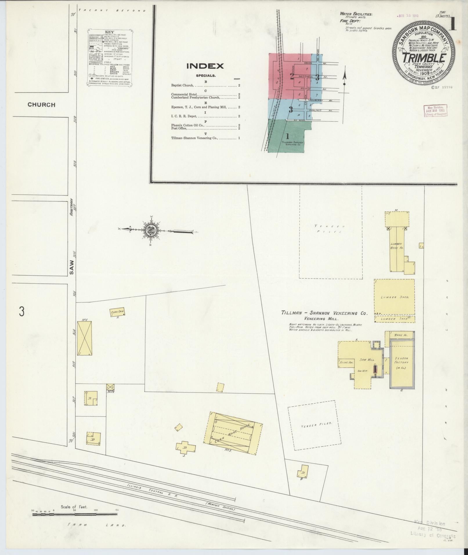 Sanborn Fire Insurance Map from Trimble, Dyer County, Tennessee (1909), Sheet #0001 - Historic Sanborn Fire Insurance Map Print, vintage old map wall art, antique decor, genealogy gift, Tennessee Tennessee map