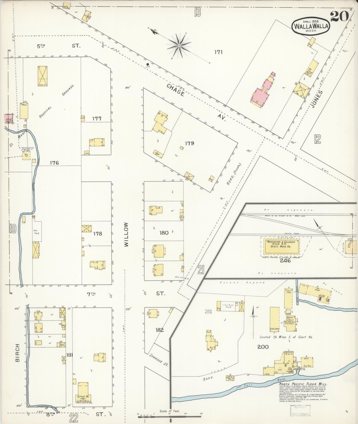 Sanborn Fire Insurance Map from Walla Walla, Walla Walla County, Washington (1894), Sheet #0020 - Historic Sanborn Fire Insurance Map Print, vintage old map wall art, antique decor, genealogy gift, Washington Washington map