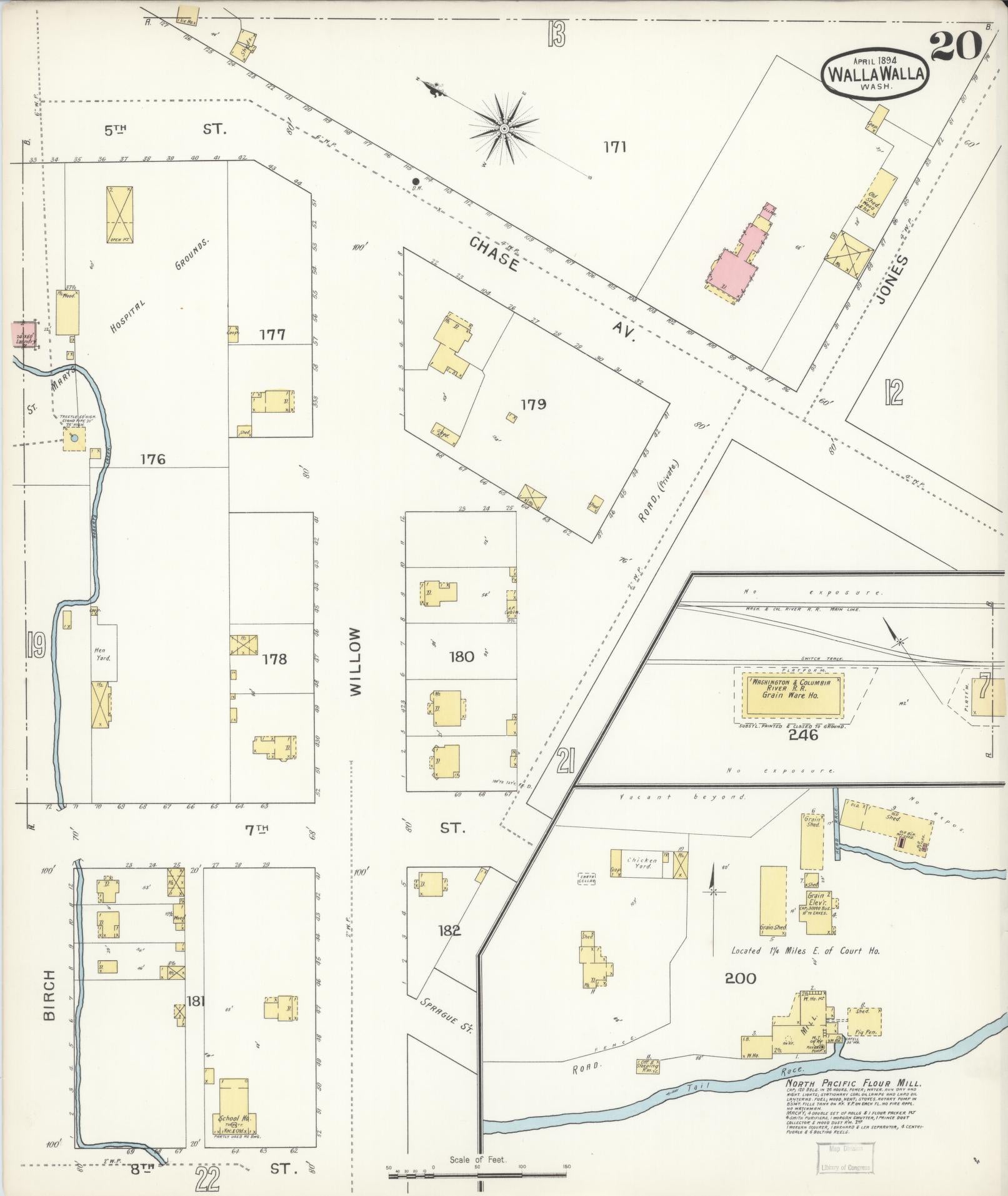 Sanborn Fire Insurance Map from Walla Walla, Walla Walla County, Washington (1894), Sheet #0020 - Historic Sanborn Fire Insurance Map Print, vintage old map wall art, antique decor, genealogy gift, Washington Washington map