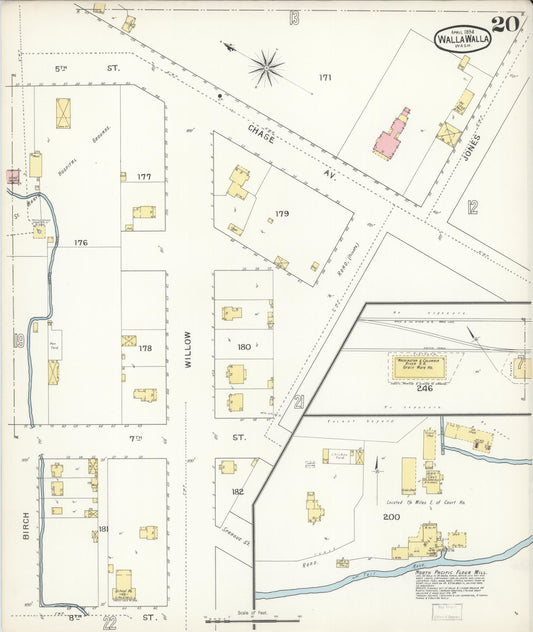 Sanborn Fire Insurance Map from Walla Walla, Walla Walla County, Washington (1894), Sheet #0020 - Historic Sanborn Fire Insurance Map Print, vintage old map wall art, antique decor, genealogy gift, Washington Washington map