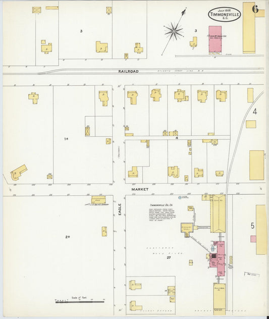 Sanborn Fire Insurance Map from Timmonsville, Florence County, South Carolina (1908), Sheet #0006 - Historic Sanborn Fire Insurance Map Print, vintage old map wall art, antique decor, genealogy gift, South Carolina South Carolina map