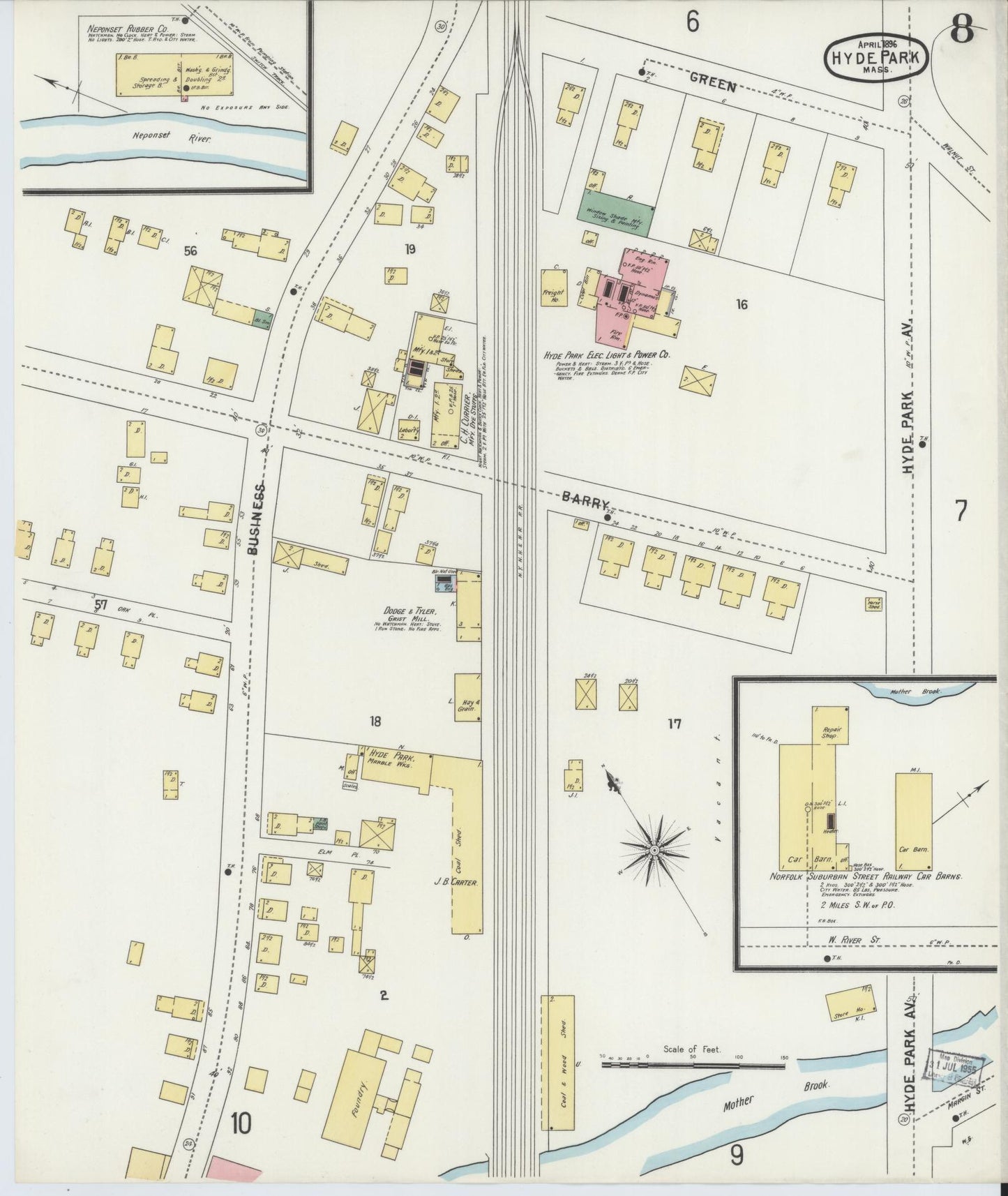 Sanborn Fire Insurance Map from Hyde Park, Norfolk County, Massachusetts (1896), Sheet #0008 - Complete Map Set gallery image, historic Sanborn map, vintage wall art, Massachusetts Massachusetts