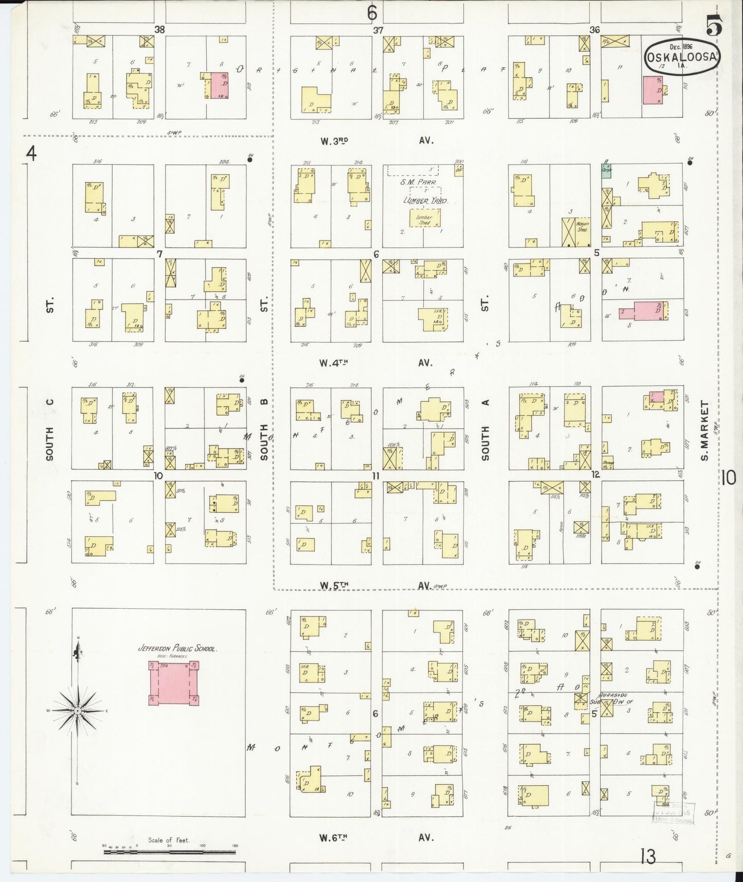 Sanborn Fire Insurance Map from Oskaloosa, Mahaska County, Iowa (1896), Sheet #0005 - Historic Sanborn Fire Insurance Map Print