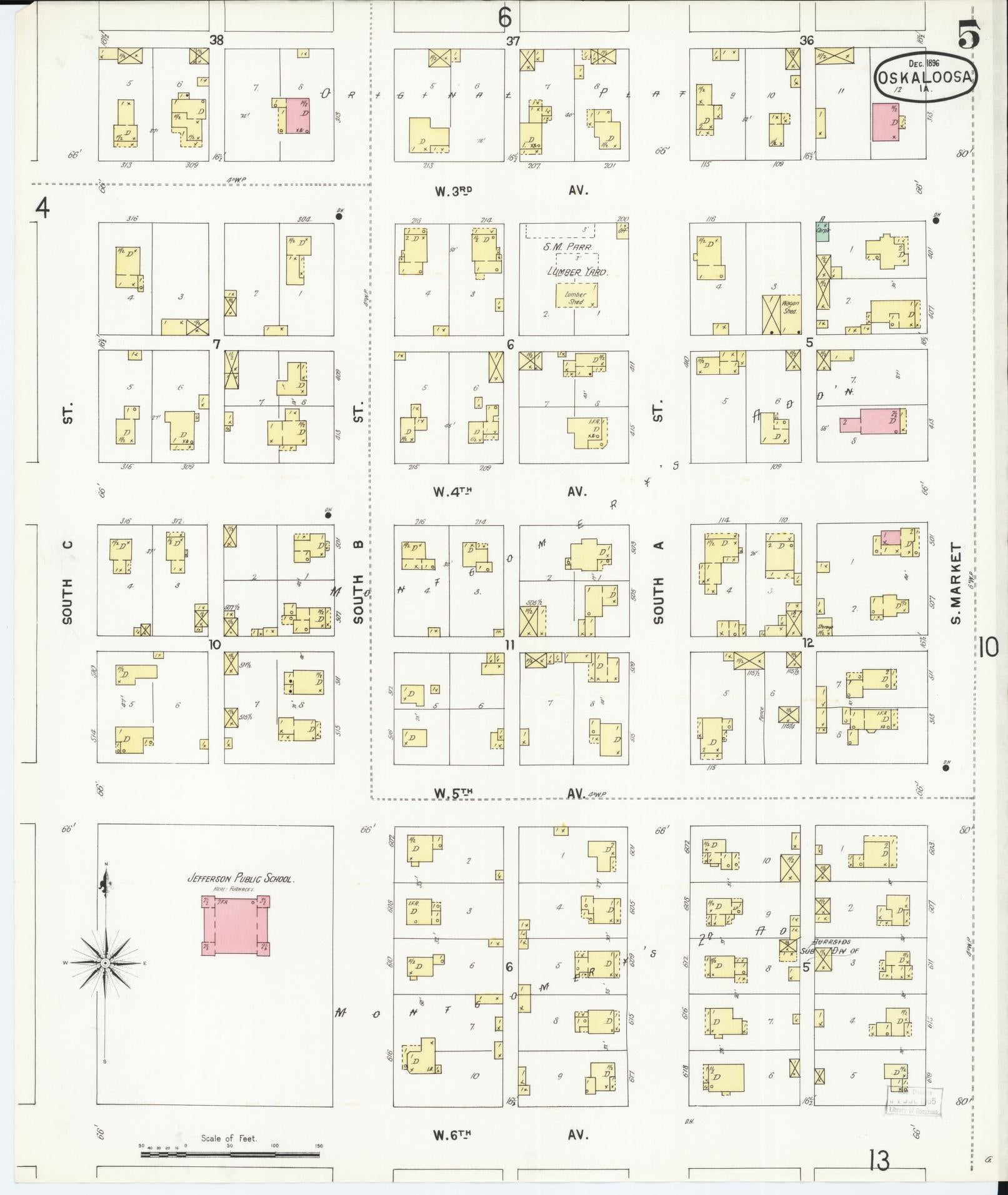Sanborn Fire Insurance Map from Oskaloosa, Mahaska County, Iowa (1896), Sheet #0005 - Historic Sanborn Fire Insurance Map Print