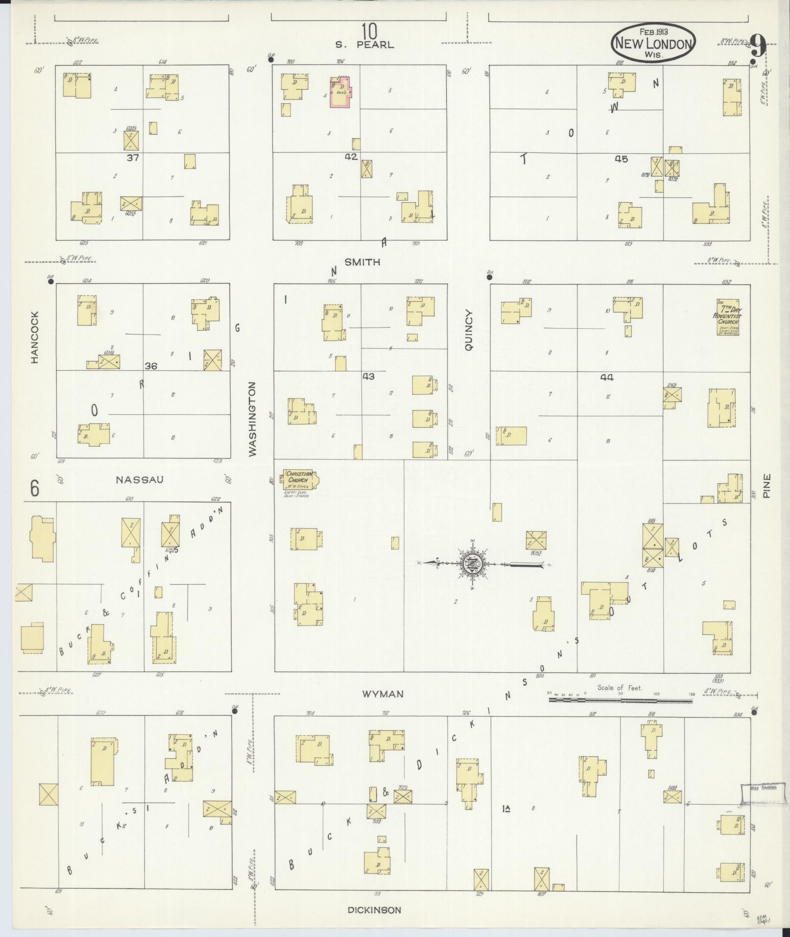 Sanborn Fire Insurance Map from New London, Waupaca and Outagamie Counties, Wisconsin (1913), Sheet #0009 - Complete Map Set gallery image, historic Sanborn map, vintage wall art, Wisconsin Wisconsin