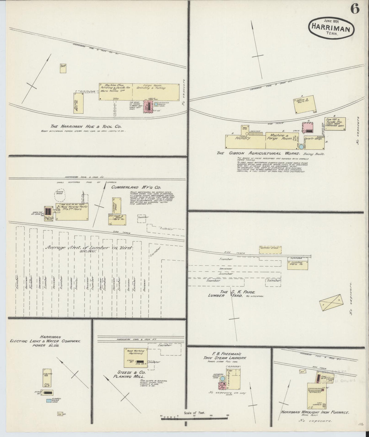 Sanborn Fire Insurance Map from Harriman, Roane County, Tennessee (1891), Sheet #0006 - Complete Map Set gallery image, historic Sanborn map, vintage wall art, Tennessee Tennessee
