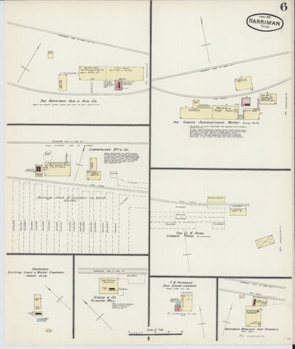 Sanborn Fire Insurance Map from Harriman, Roane County, Tennessee (1891), Sheet #0006 - Complete Map Set gallery image, historic Sanborn map, vintage wall art, Tennessee Tennessee