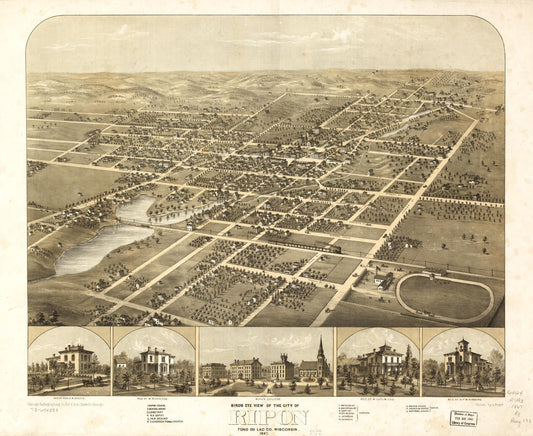 Birds eye view of the city of Ripon, Fond du Lac Co., Wisconsin 1867. (1867) – Historic Bird’s-Eye View Panorama Print