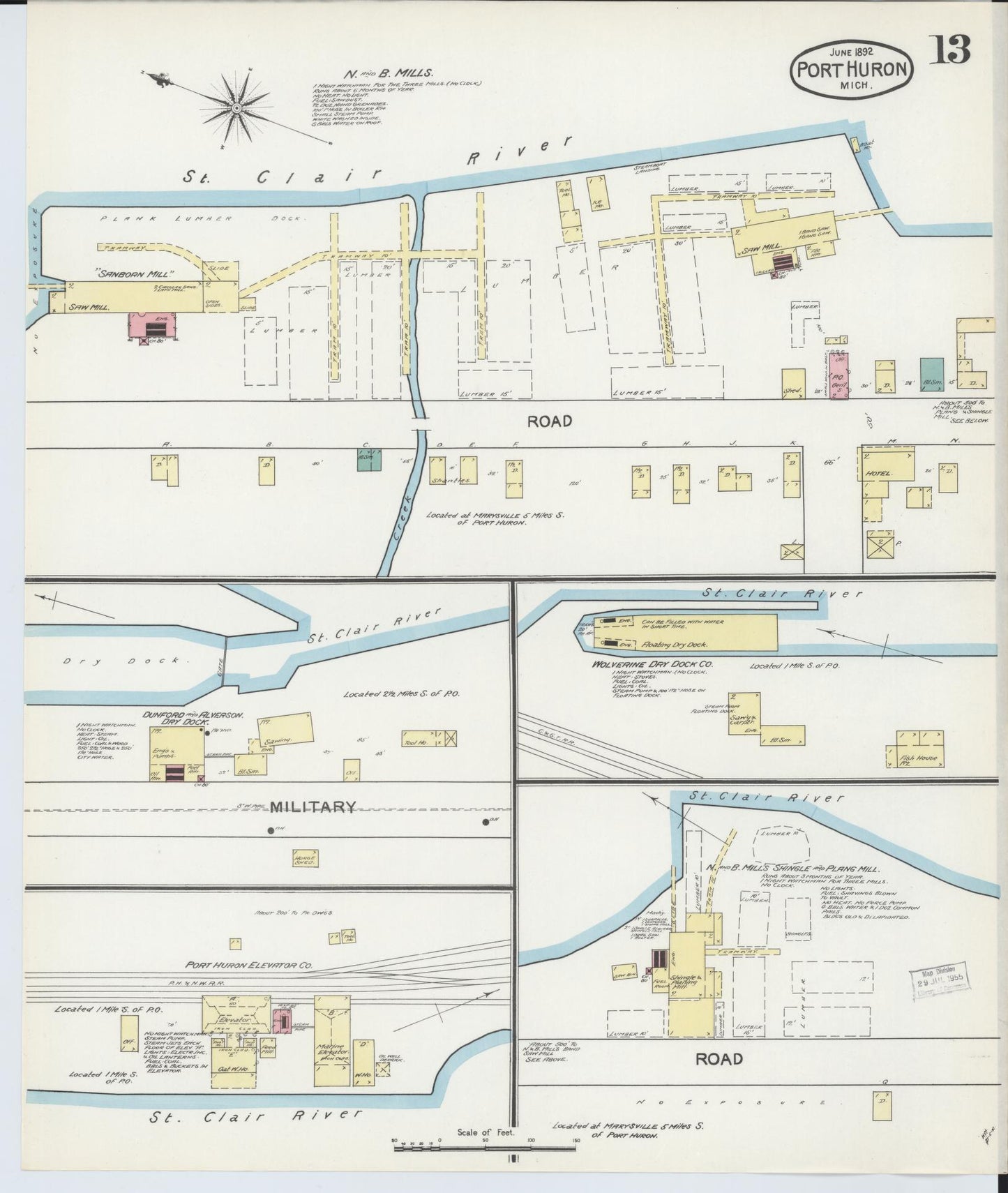 Sanborn Fire Insurance Map from Port Huron, Saint Clair County, Michigan (1892), Sheet #0013 - Complete Map Set gallery image, historic Sanborn map, vintage wall art, Michigan Michigan
