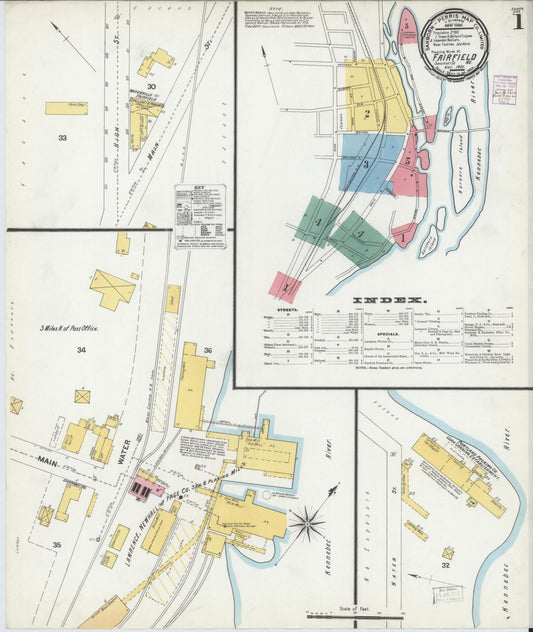 Sanborn Fire Insurance Map from Fairfield, Somerset County, Maine (1901), Sheet #0001 - Complete Map Set gallery image, historic Sanborn map, vintage wall art, Maine Maine