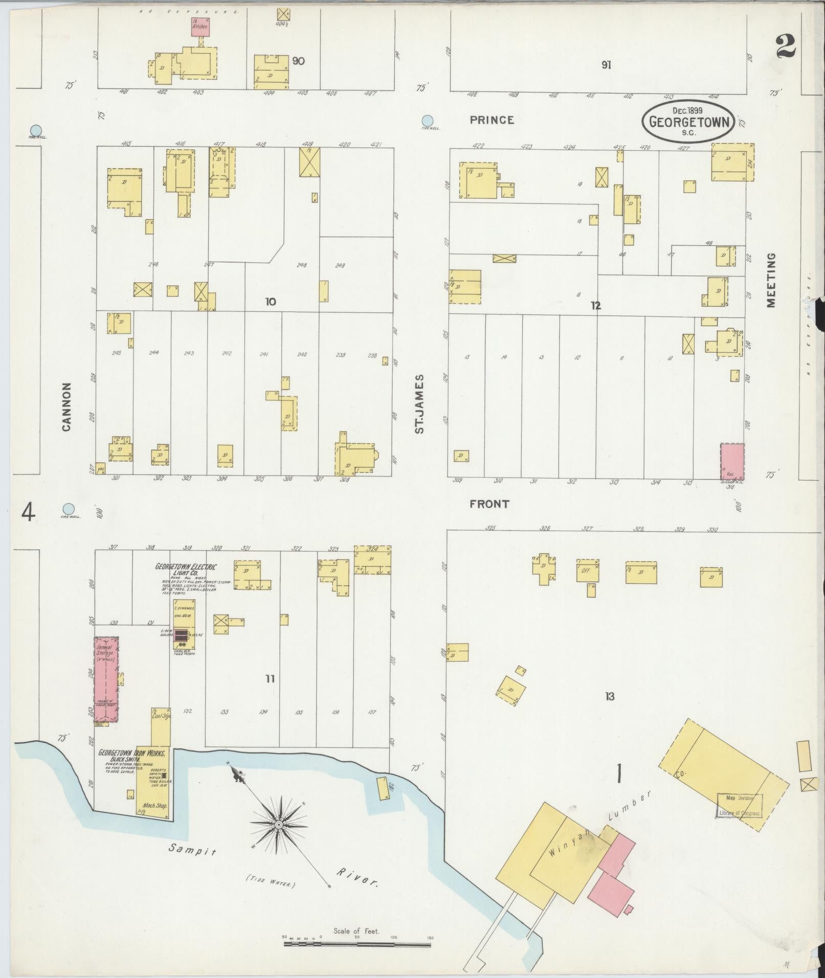 Sanborn Fire Insurance Map from Georgetown, Georgetown County, South Carolina (1899), Sheet #0002 - Complete Map Set gallery image, historic Sanborn map, vintage wall art, South Carolina South Carolina