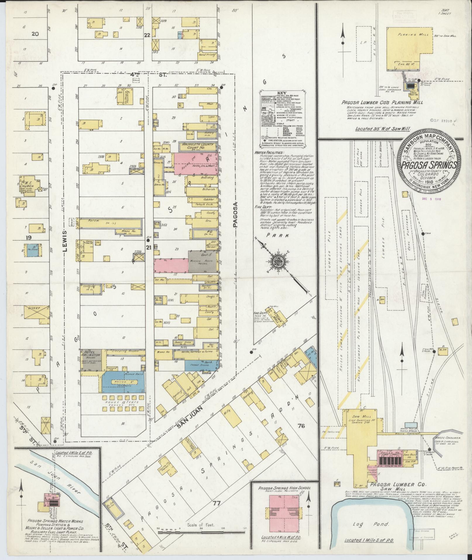 Sanborn Fire Insurance Map from Pagosa Springs, Archuleta County, Colorado (1910), Sheet #0001 - Historic Sanborn Fire Insurance Map Print, vintage old map wall art, antique decor, genealogy gift, Colorado Colorado map