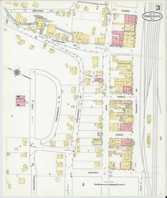 Sanborn Fire Insurance Map from Ronceverte, Greenbrier County, West Virginia (1910), Sheet #0003 - Historic Sanborn Fire Insurance Map Print, vintage old map wall art, antique decor, genealogy gift, West Virginia West Virginia map