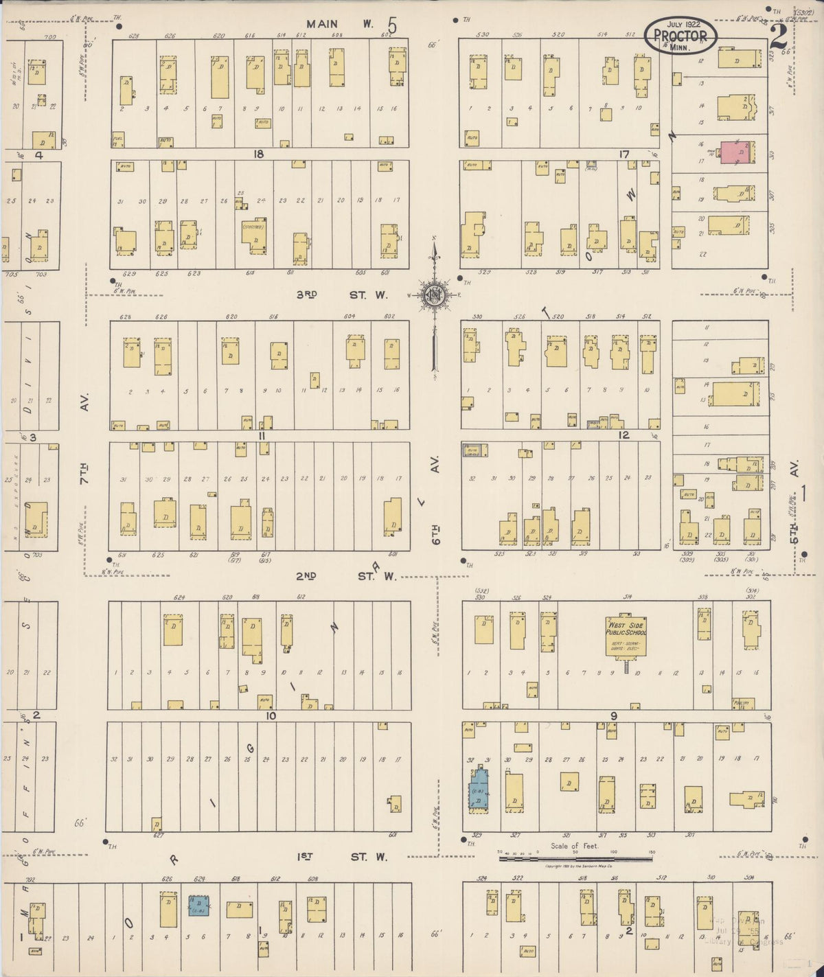 Sanborn Fire Insurance Map from Proctor, Saint Louis County, Minnesota (1922), Sheet #0002 - Complete Map Set gallery image, historic Sanborn map, vintage wall art, Minnesota Minnesota