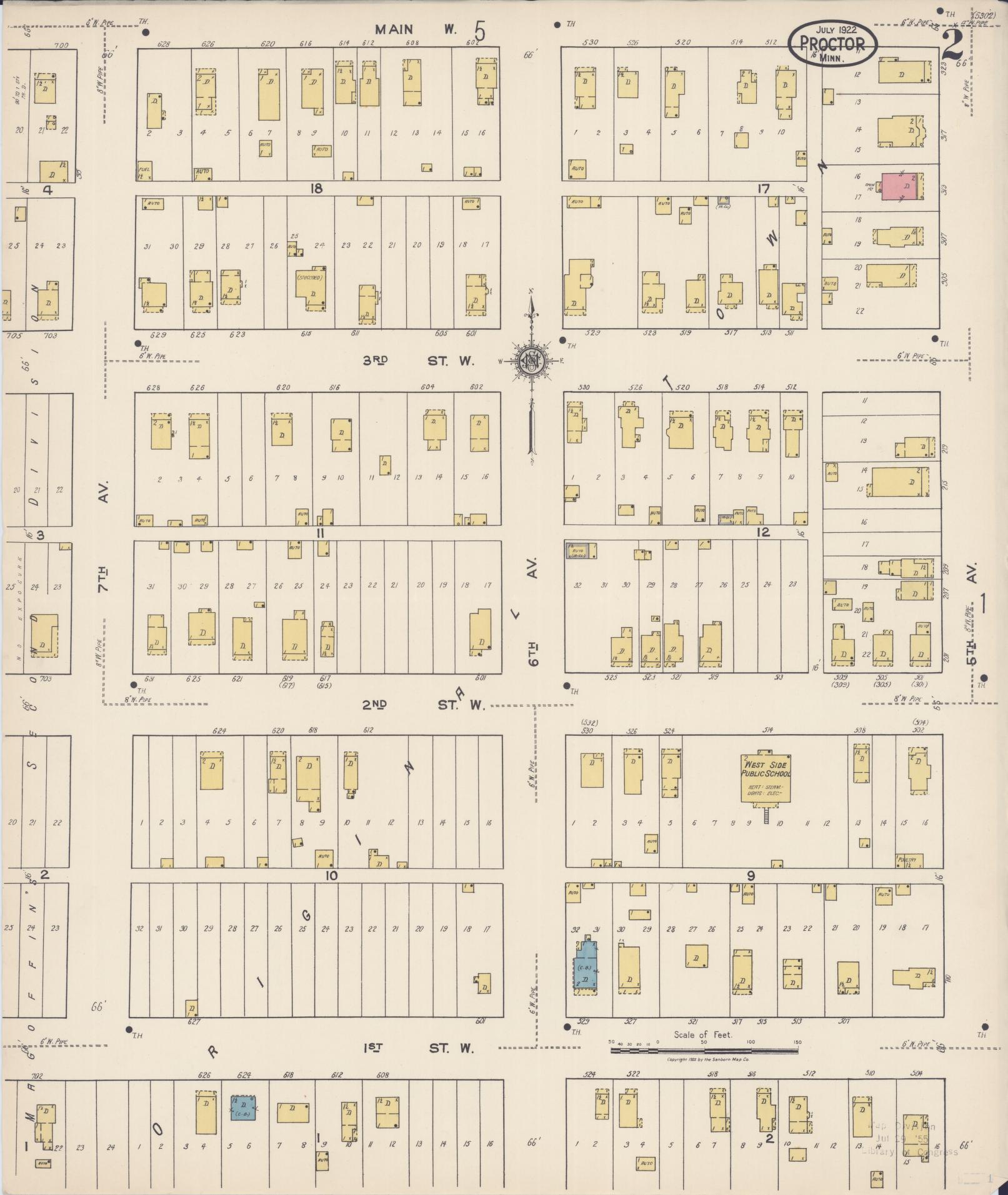 Sanborn Fire Insurance Map from Proctor, Saint Louis County, Minnesota (1922), Sheet #0002 - Complete Map Set gallery image, historic Sanborn map, vintage wall art, Minnesota Minnesota