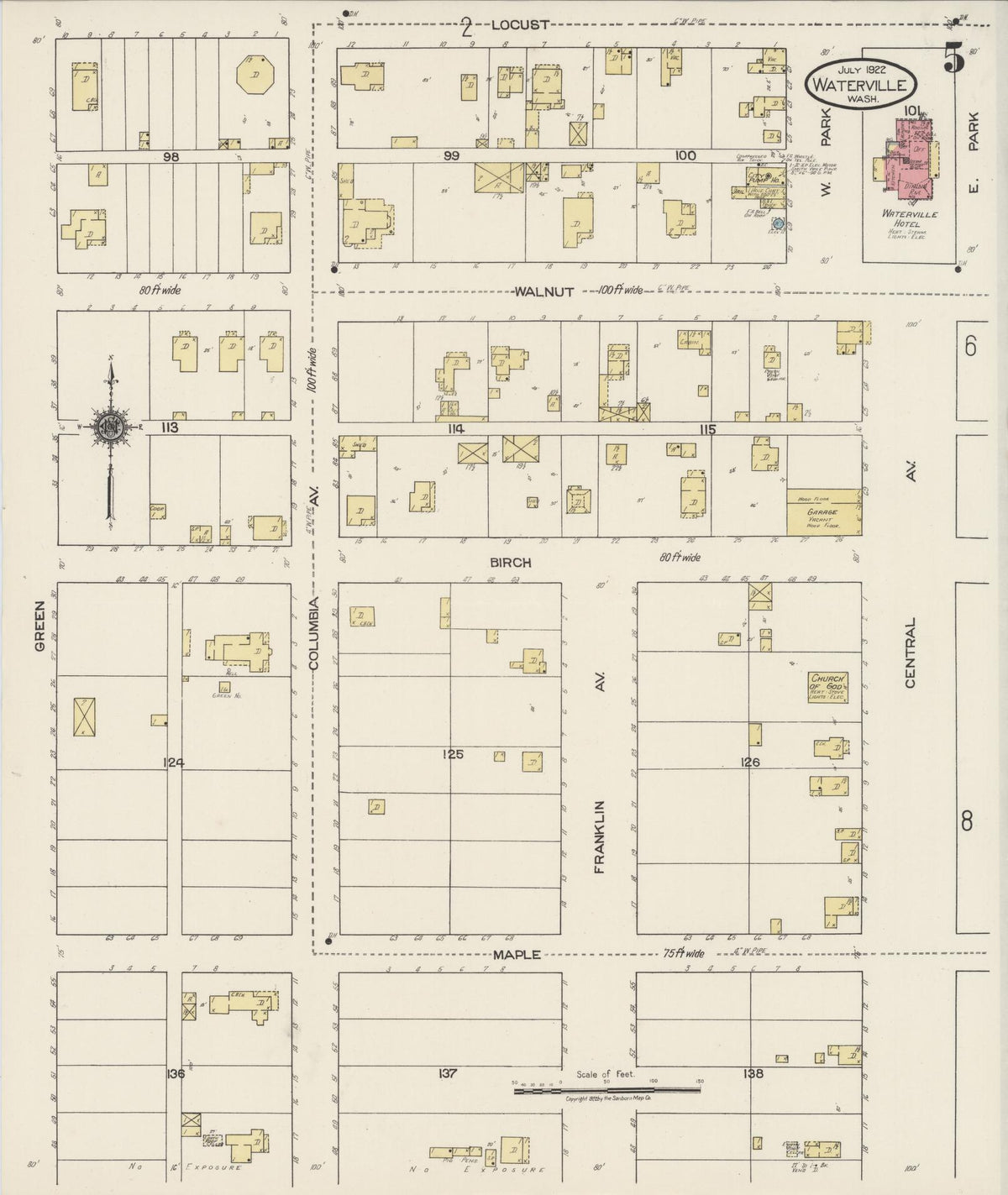 Sanborn Fire Insurance Map from Waterville, Douglas County, Washington (1922), Sheet #0005 - Historic Sanborn Fire Insurance Map Print, vintage old map wall art, antique decor, genealogy gift, Washington Washington map