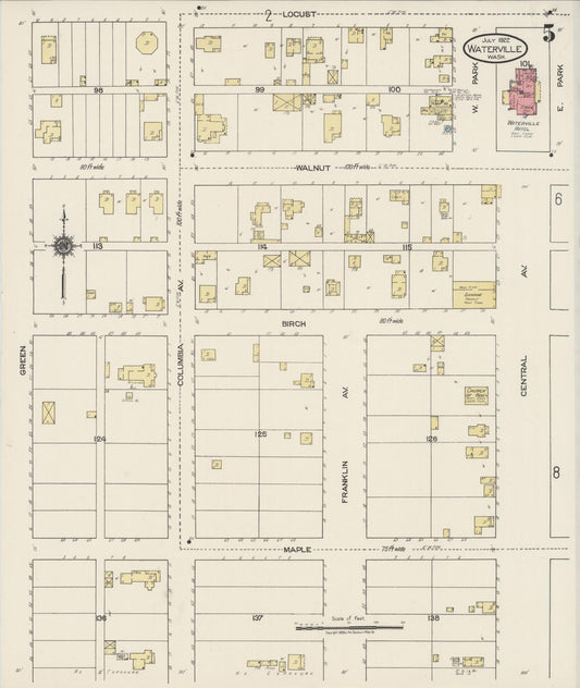 Sanborn Fire Insurance Map from Waterville, Douglas County, Washington (1922), Sheet #0005 - Historic Sanborn Fire Insurance Map Print, vintage old map wall art, antique decor, genealogy gift, Washington Washington map