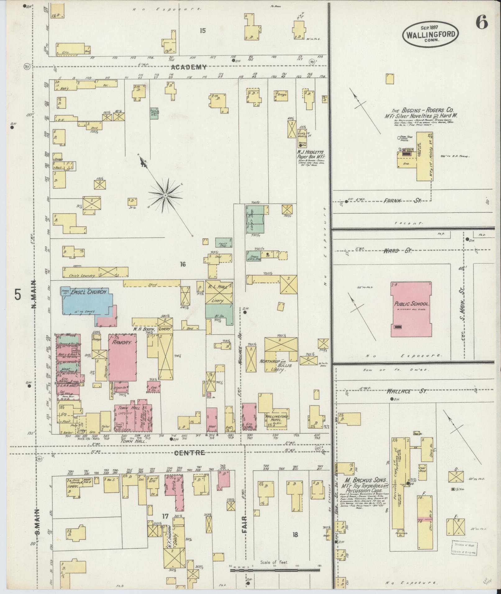 Sanborn Fire Insurance Map from Wallingford, New Haven County, Connecticut (1897), Sheet #0006 - Complete Map Set gallery image, historic Sanborn map, vintage wall art, Connecticut Connecticut