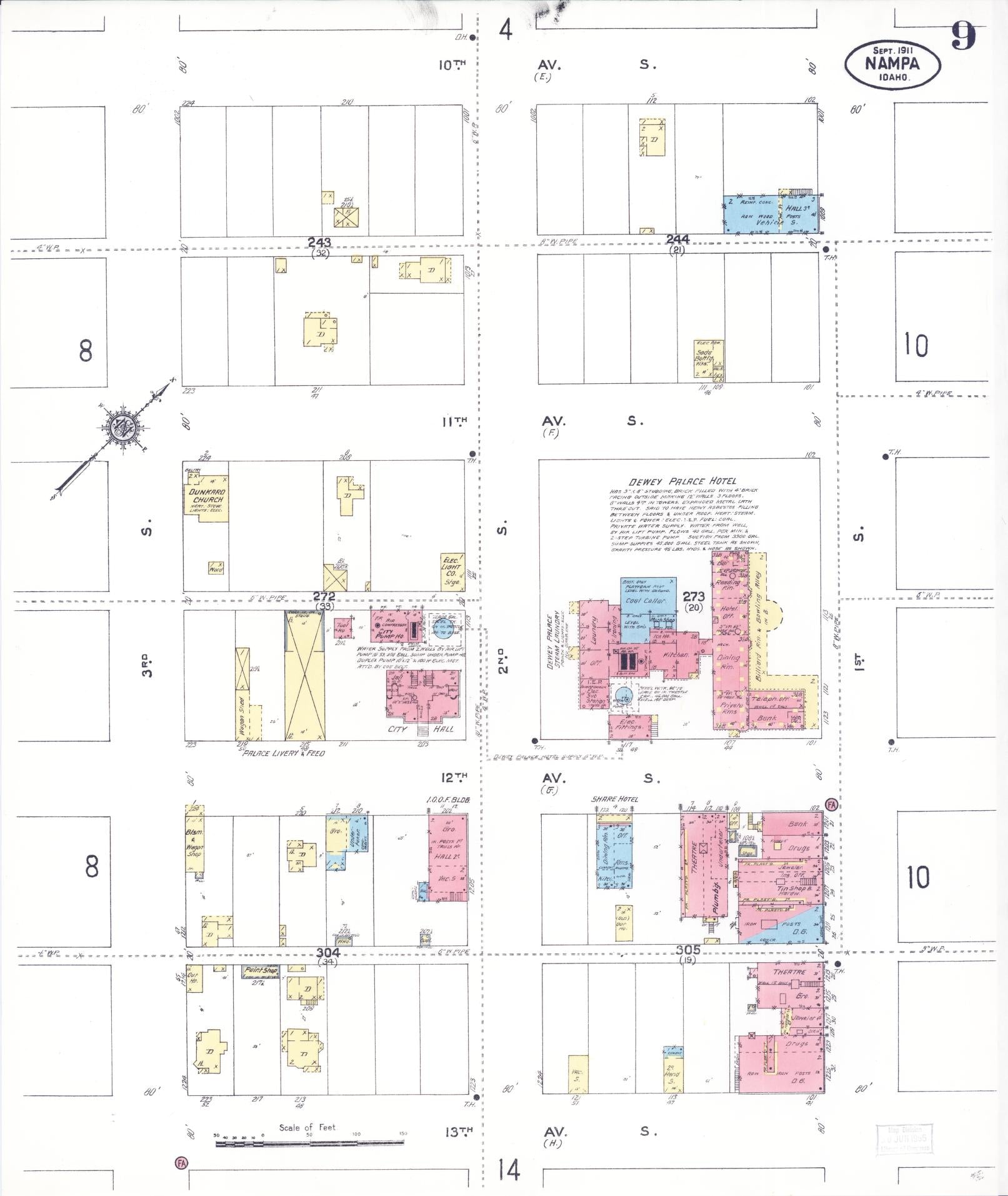 Sanborn Fire Insurance Map from Nampa, Canyon County, Idaho (1911), Sheet #0009 - Historic Sanborn Fire Insurance Map Print, vintage old map wall art, antique decor, genealogy gift, Idaho Idaho map