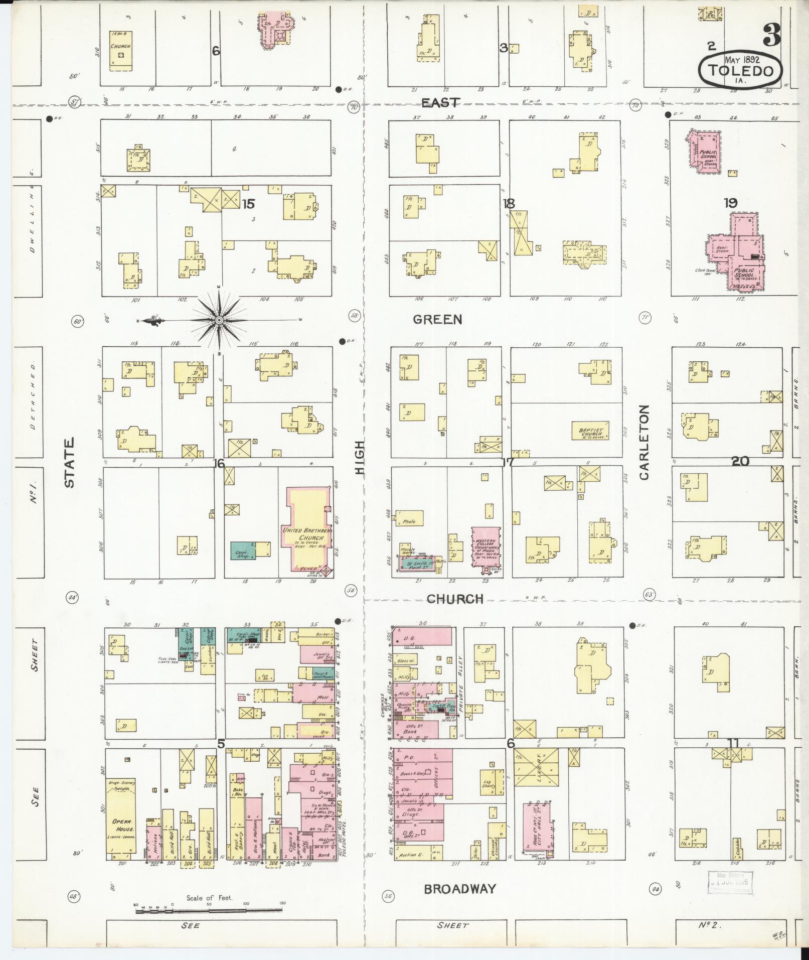 Sanborn Fire Insurance Map from Toledo, Tama County, Iowa (1892), Sheet #0003 - Historic Sanborn Fire Insurance Map Print