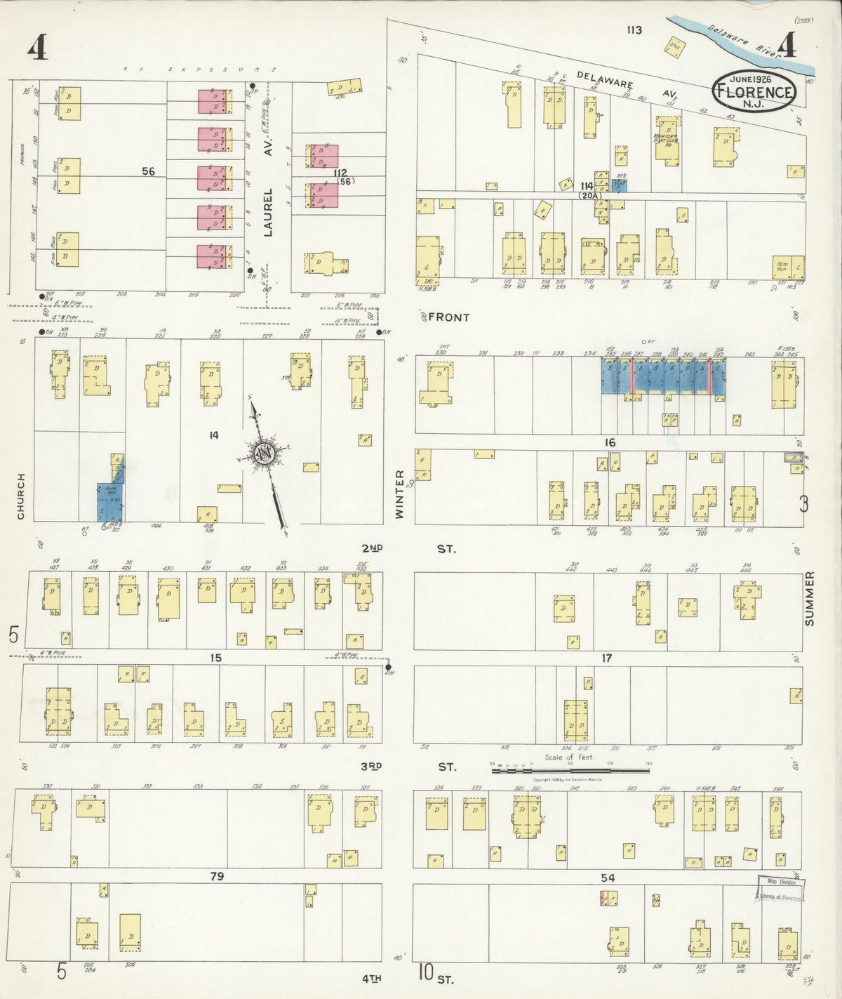 Sanborn Fire Insurance Map from Florence, Burlington County, New Jersey (1926), Sheet #0004 - Historic Sanborn Fire Insurance Map Print, vintage old map wall art, antique decor, genealogy gift, New Jersey New Jersey map