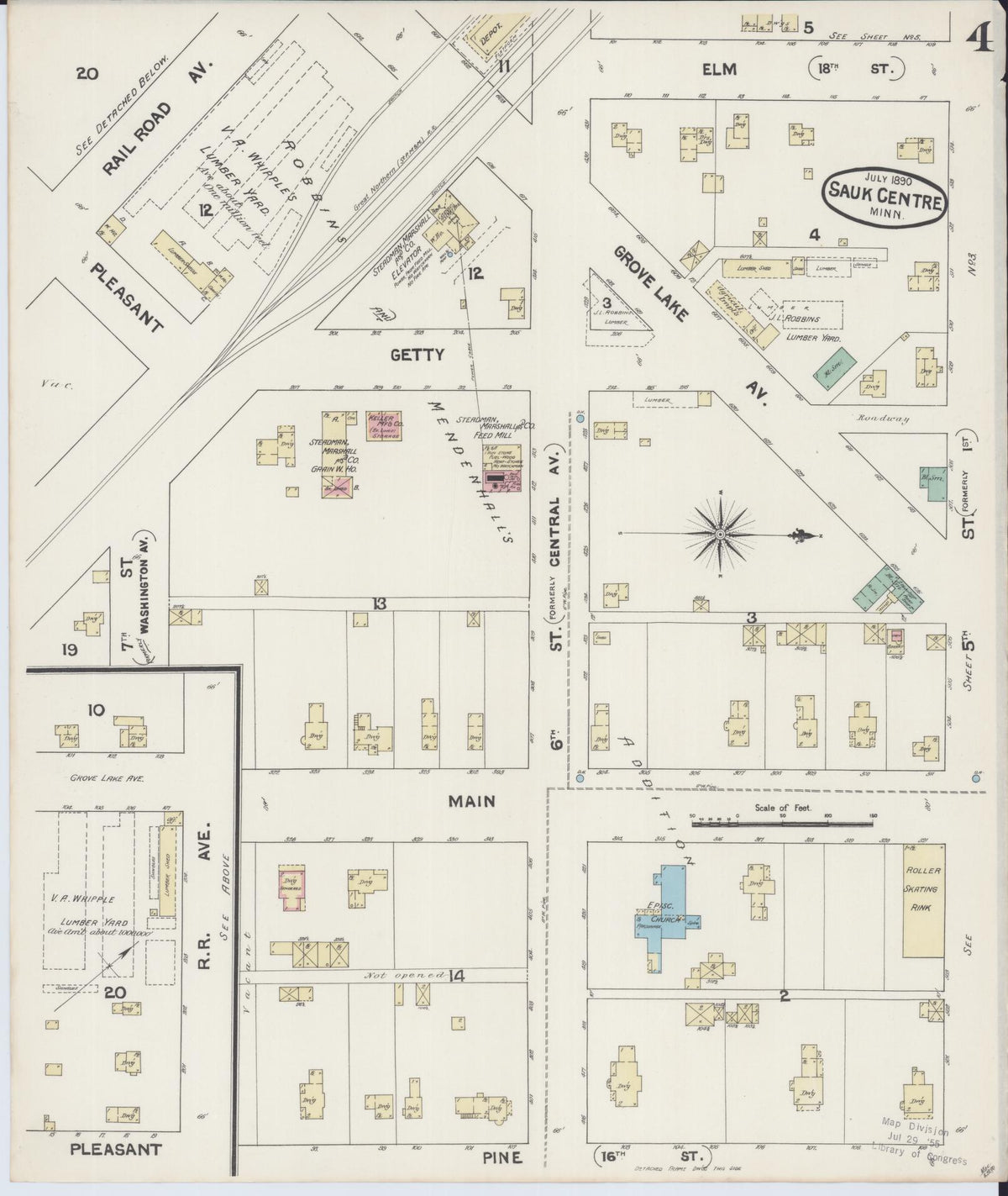 Sanborn Fire Insurance Map from Sauk Centre, Stearns County, Minnesota (1890), Sheet #0004 - Historic Sanborn Fire Insurance Map Print, vintage old map wall art, antique decor, genealogy gift, Minnesota Minnesota map