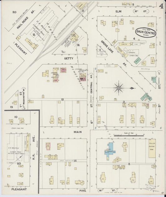 Sanborn Fire Insurance Map from Sauk Centre, Stearns County, Minnesota (1890), Sheet #0004 - Historic Sanborn Fire Insurance Map Print, vintage old map wall art, antique decor, genealogy gift, Minnesota Minnesota map