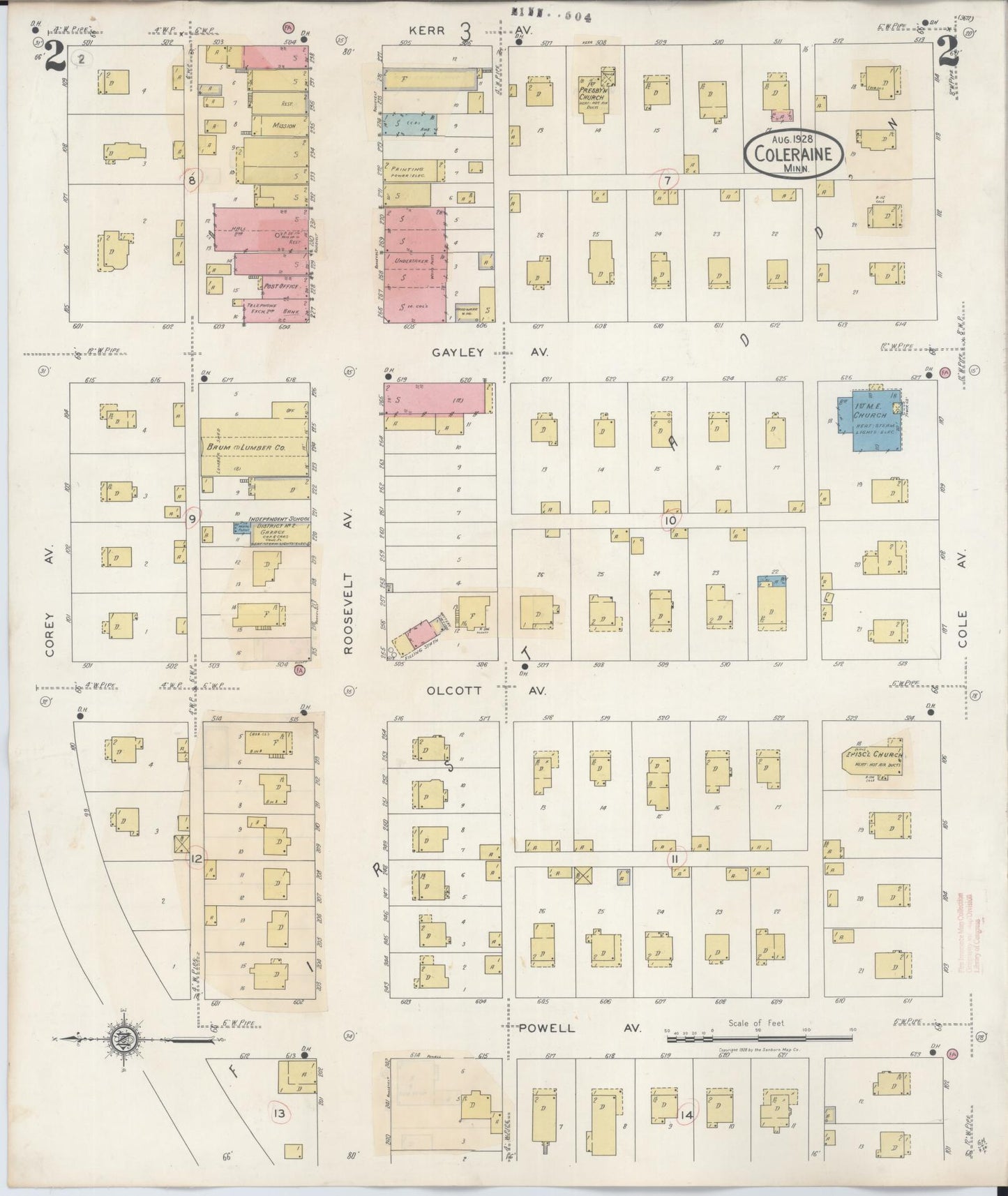 Sanborn Fire Insurance Map from Coleraine, Itasca County, Minnesota (1944), Sheet #0002 - Historic Sanborn Fire Insurance Map Print, vintage old map wall art, antique decor, genealogy gift, Minnesota Minnesota map