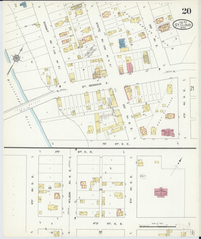 Sanborn Fire Insurance Map from Saint Cloud, Stearns, Benton, and Sherburne Counties, Minnesota (1913), Sheet #0020 - Historic Sanborn Fire Insurance Map Print, vintage old map wall art, antique decor, genealogy gift, Minnesota Minnesota map