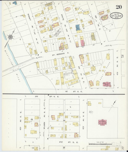 Sanborn Fire Insurance Map from Saint Cloud, Stearns, Benton, and Sherburne Counties, Minnesota (1913), Sheet #0020 - Historic Sanborn Fire Insurance Map Print, vintage old map wall art, antique decor, genealogy gift, Minnesota Minnesota map