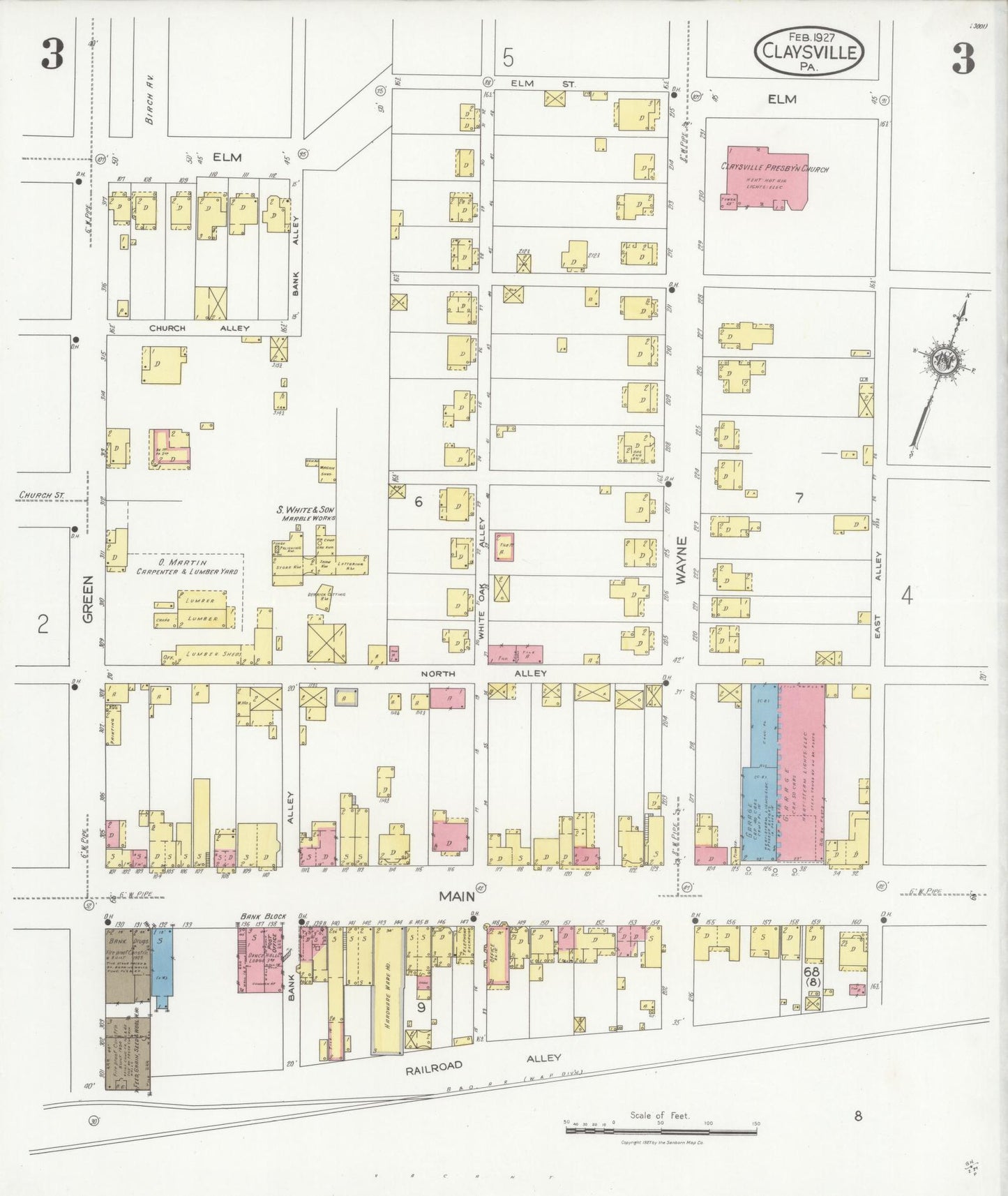 Sanborn Fire Insurance Map from Claysville, Washington County, Pennsylvania (1927), Sheet #0003 - Historic Sanborn Fire Insurance Map Print, vintage old map wall art, antique decor, genealogy gift, Pennsylvania Pennsylvania map