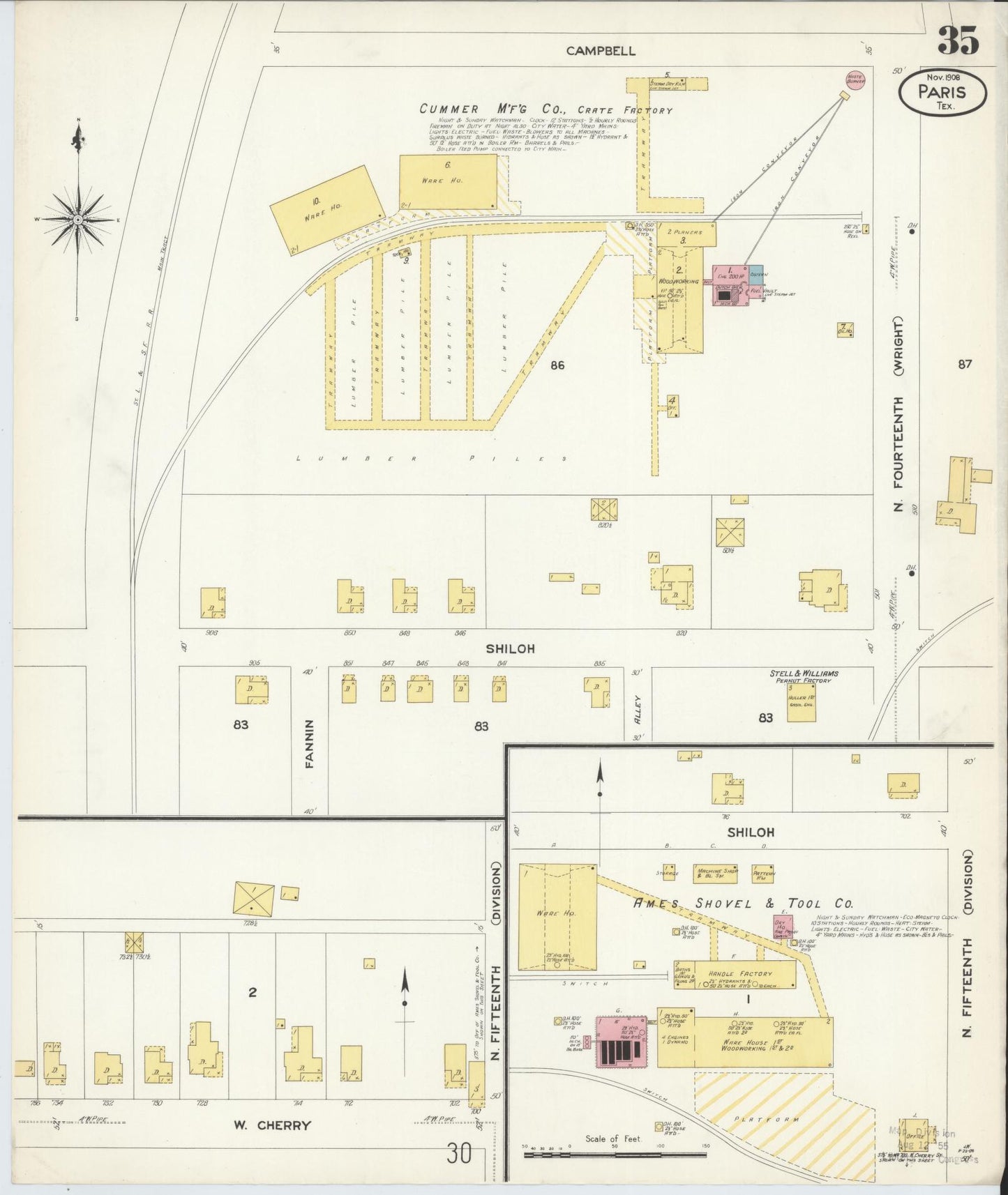 Sanborn Fire Insurance Map from Paris, Lamar County, Texas (1908), Sheet #0035 - Historic Sanborn Fire Insurance Map Print, vintage old map wall art, antique decor, genealogy gift, Texas Texas map