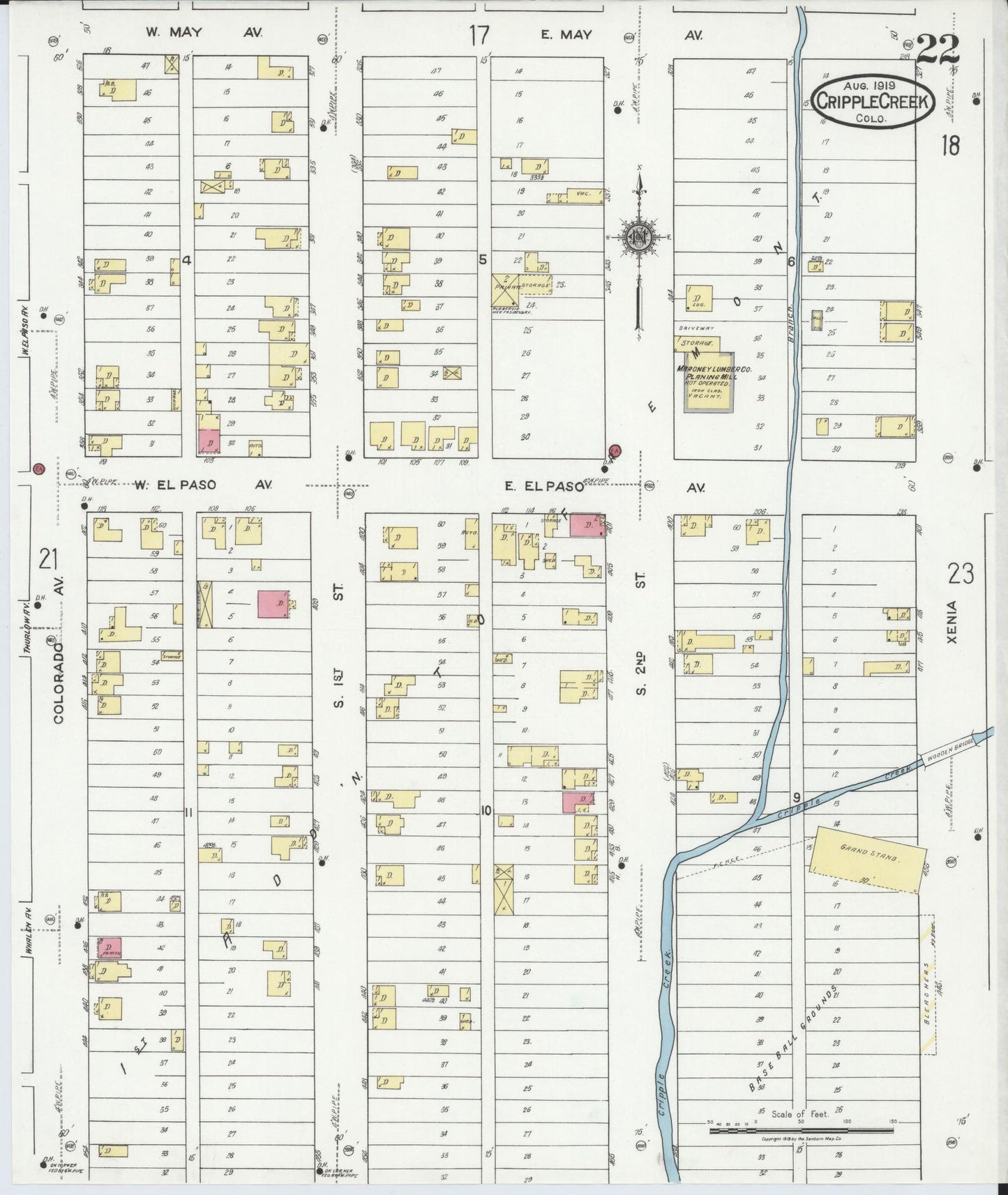 Sanborn Fire Insurance Map from Cripple Creek, Teller County, Colorado (1919), Sheet #0022 - Complete Map Set gallery image, historic Sanborn map, vintage wall art, Colorado Colorado