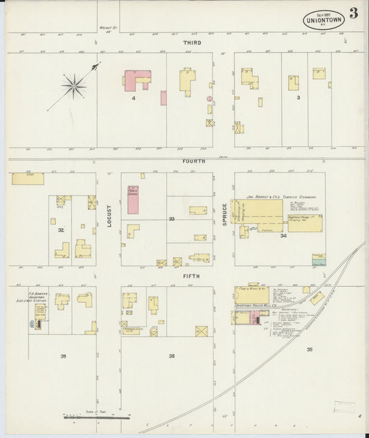 Sanborn Fire Insurance Map from Uniontown, Union County, Kentucky (1897), Sheet #0003 - Historic Sanborn Fire Insurance Map Print, vintage old map wall art, antique decor, genealogy gift, Kentucky Kentucky map