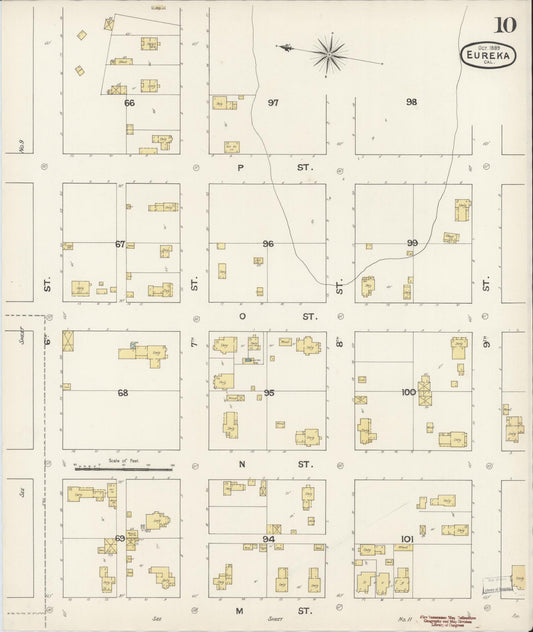 Sanborn Fire Insurance Map from Eureka, Humboldt County, California (1889), Sheet #0010 - Historic Sanborn Fire Insurance Map Print, vintage old map wall art, antique decor, genealogy gift, California California map