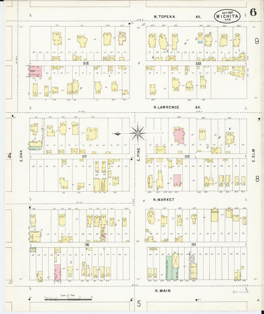 Sanborn Fire Insurance Map from Wichita, Sedgwick County, Kansas (1897), Sheet #0006 - Historic Sanborn Fire Insurance Map Print, vintage old map wall art, antique decor, genealogy gift, Kansas Kansas map