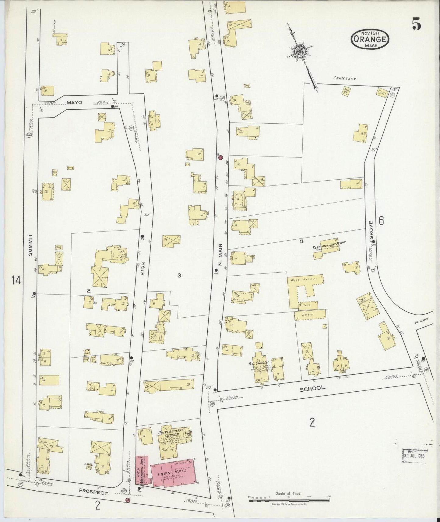 Sanborn Fire Insurance Map from Orange, Franklin County, Massachusetts (1917), Sheet #0005 - Complete Map Set gallery image, historic Sanborn map, vintage wall art, Massachusetts Massachusetts
