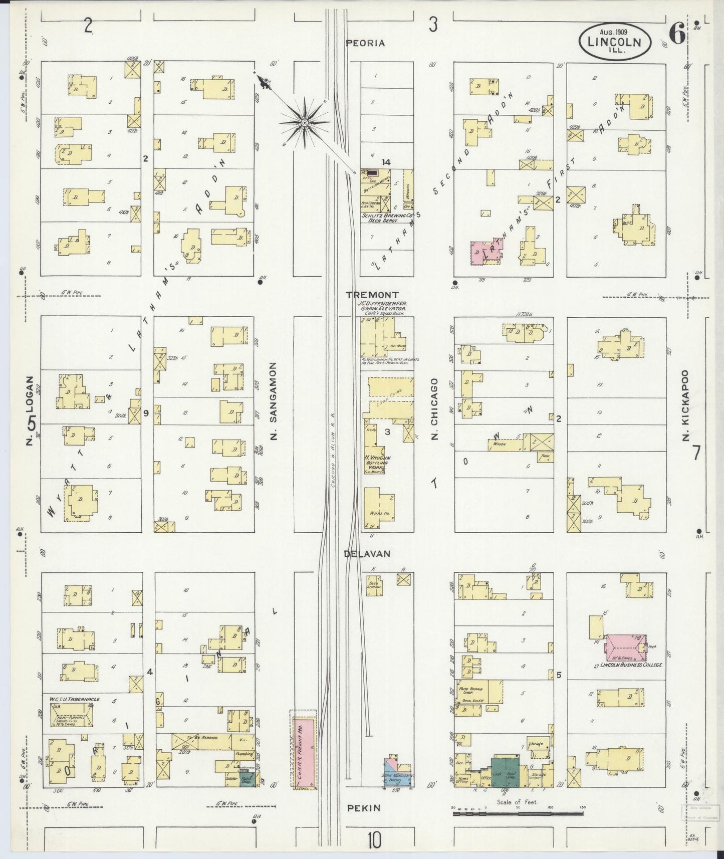 Sanborn Fire Insurance Map from Lincoln, Logan County, Illinois (1909), Sheet #0006 - Complete Map Set gallery image, historic Sanborn map, vintage wall art, Illinois Illinois