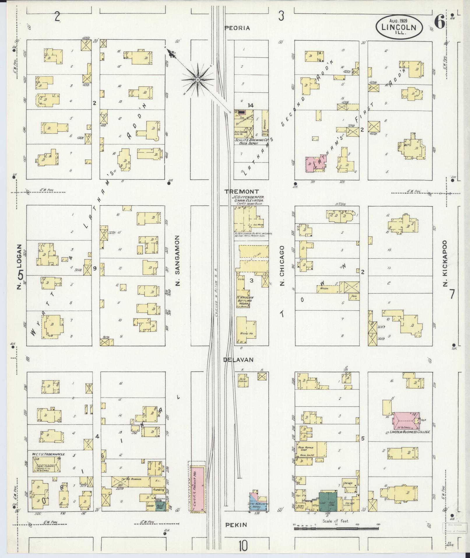 Sanborn Fire Insurance Map from Lincoln, Logan County, Illinois (1909), Sheet #0006 - Complete Map Set gallery image, historic Sanborn map, vintage wall art, Illinois Illinois