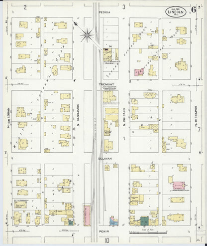 Sanborn Fire Insurance Map from Lincoln, Logan County, Illinois (1909), Sheet #0006 - Complete Map Set gallery image, historic Sanborn map, vintage wall art, Illinois Illinois